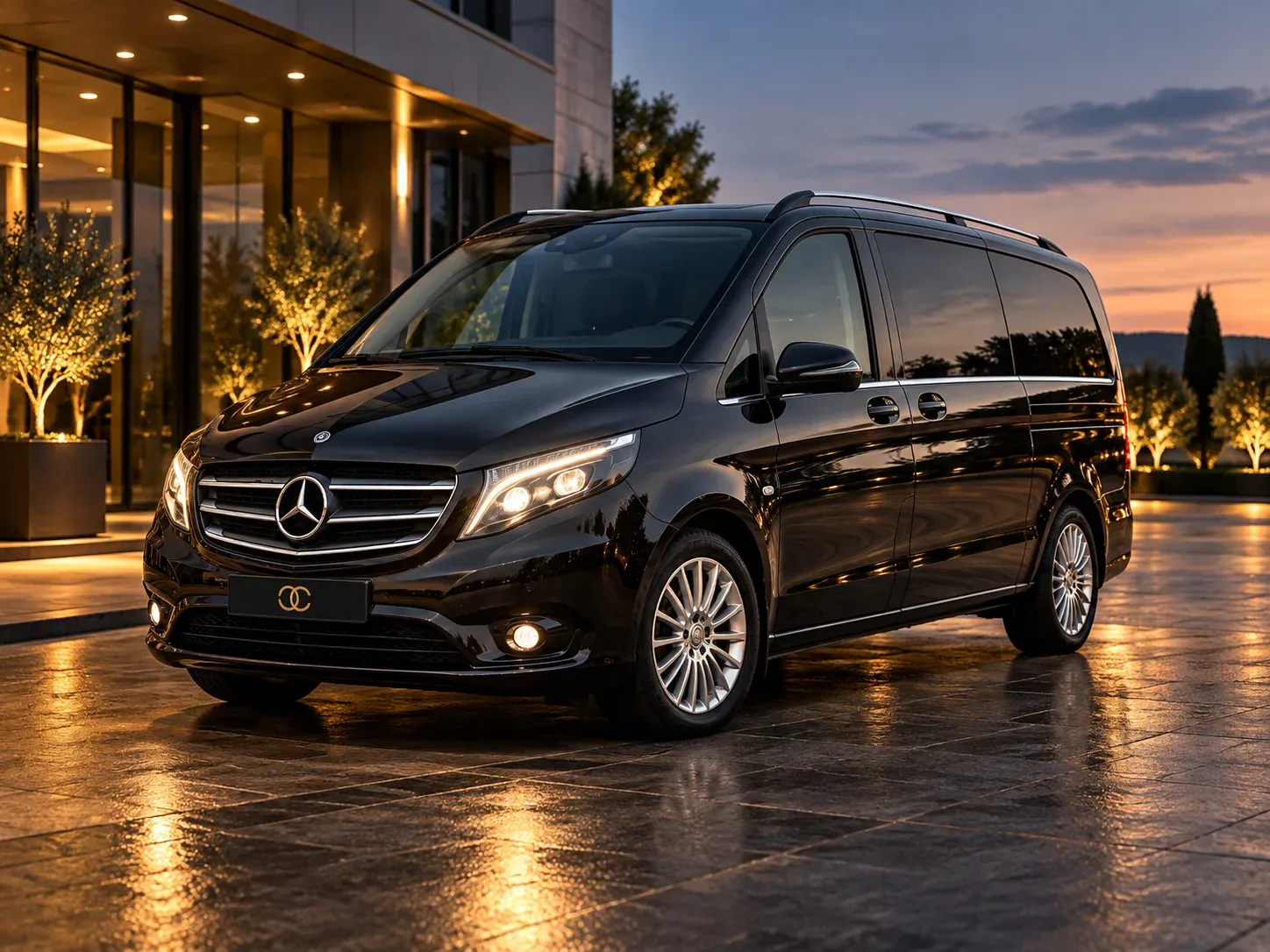 Black Mercedes-Benz passenger MPV with a two-bar grille, used as the Vito vehicle reference.